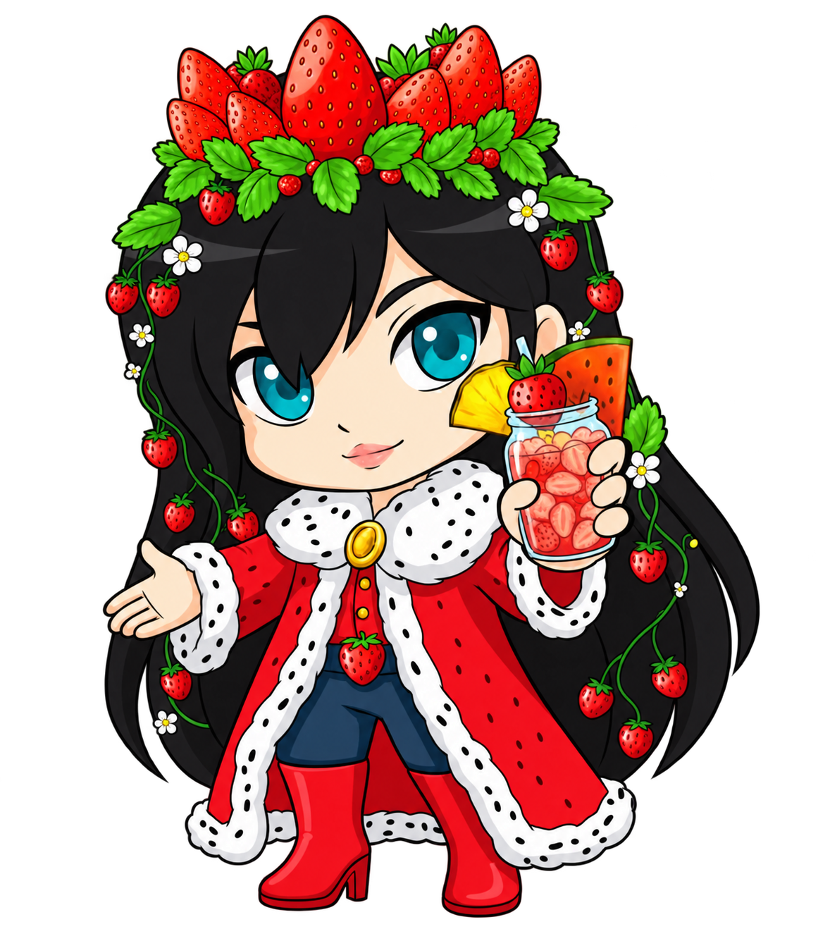 The strawberry Queen holding an agua fresca